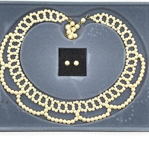 Avon Vintage Pearlized Lace Gift Set Original Box Choker Pierced Earrings 87